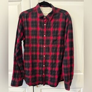 Officine Generale Men's Red and Black Checkered Shirt